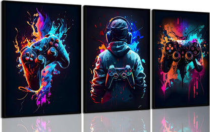3Pcs Cool Gaming Wall Art Retro Video Game sticky phototiles wall frames