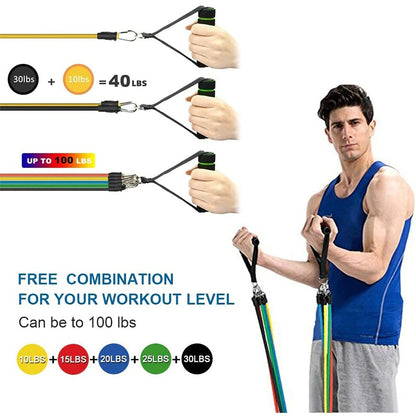 11 Piece Power Resistance Band Set Strength Training Yoga Sports Fitness Band Equipment for Men and Women