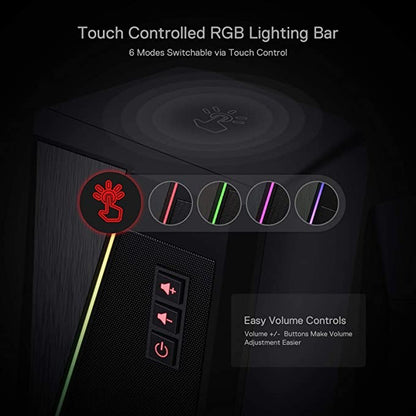 Redragon GS520 Anvil RGB PC Gaming Speakers – 6 Colorful LED Modes, Touch-Controlled Lighting, Easy Volume Control, USB Powered Stereo Sound for PC & Laptop