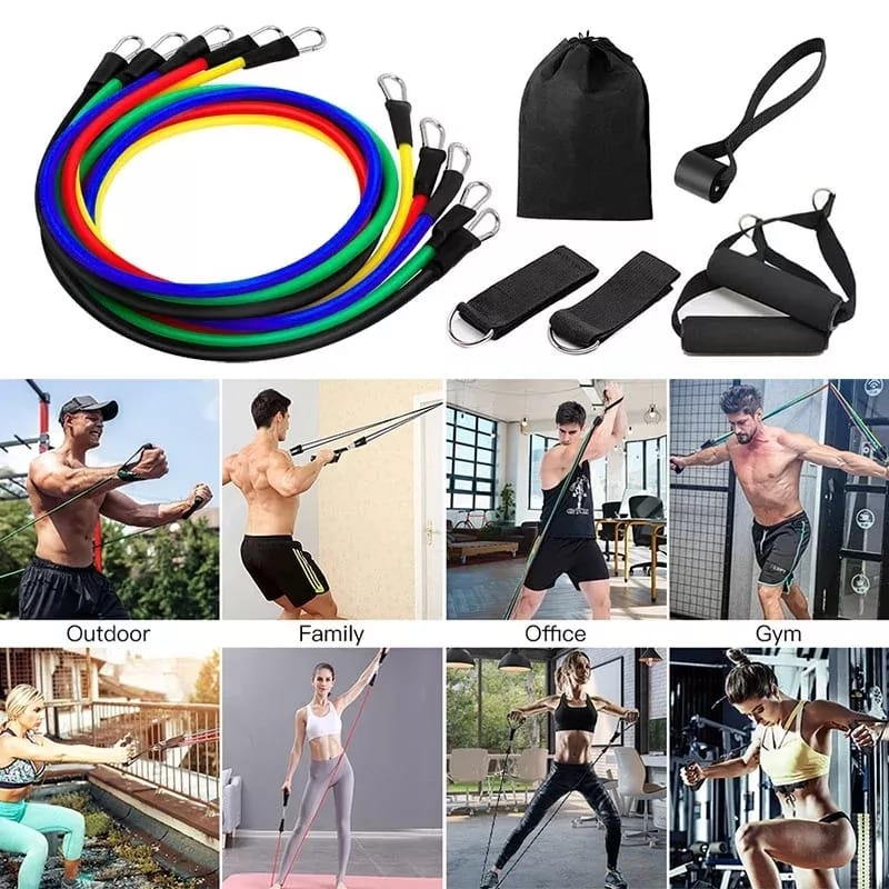 11 Piece Power Resistance Band Set Strength Training Yoga Sports Fitness Band Equipment for Men and Women